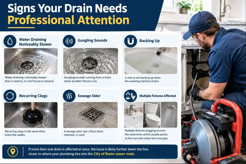 Boise drain cleaning professional removing a clogged drain