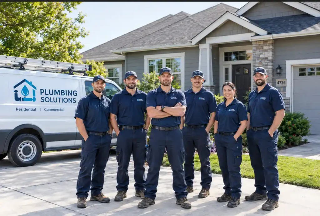 Plumbing company Boise team standing outside a home
